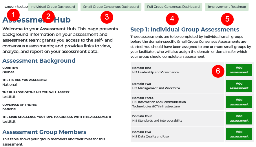 Assessment Hub Layout