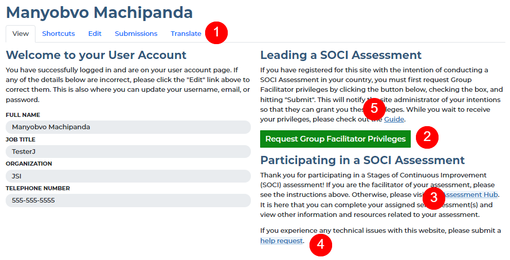 User Dashboard Layout